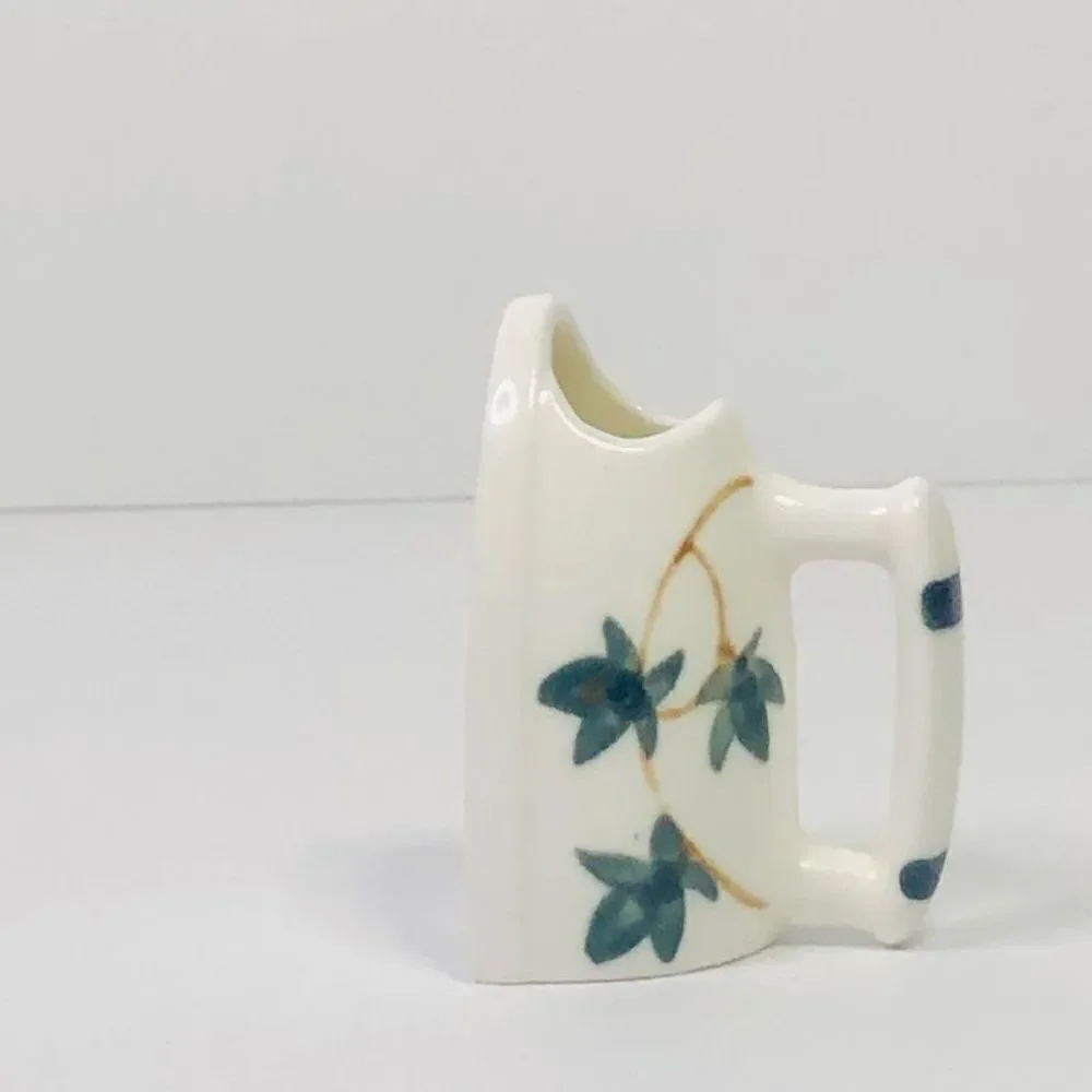 vintage hand painted‎ bone china iron tooth pick holder green ivy leaves mini